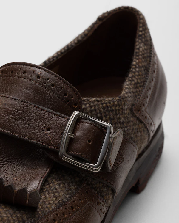 Shanghai W Strap de Monk em Couro Antigo e Lã Tartan