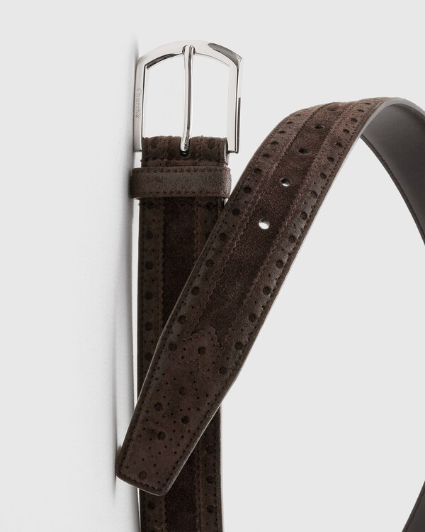 Cinto Brogue de Couro Suede Antigo