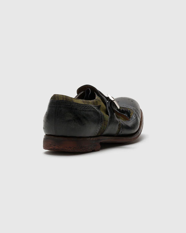 Shanghai Monk Strap em Couro Envelhecido e Lã