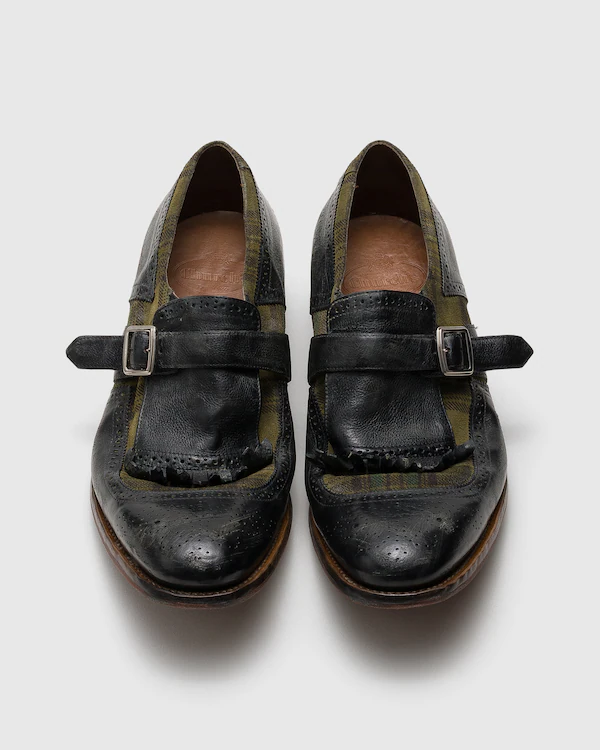 Shanghai Monk Strap em Couro Envelhecido e Lã
