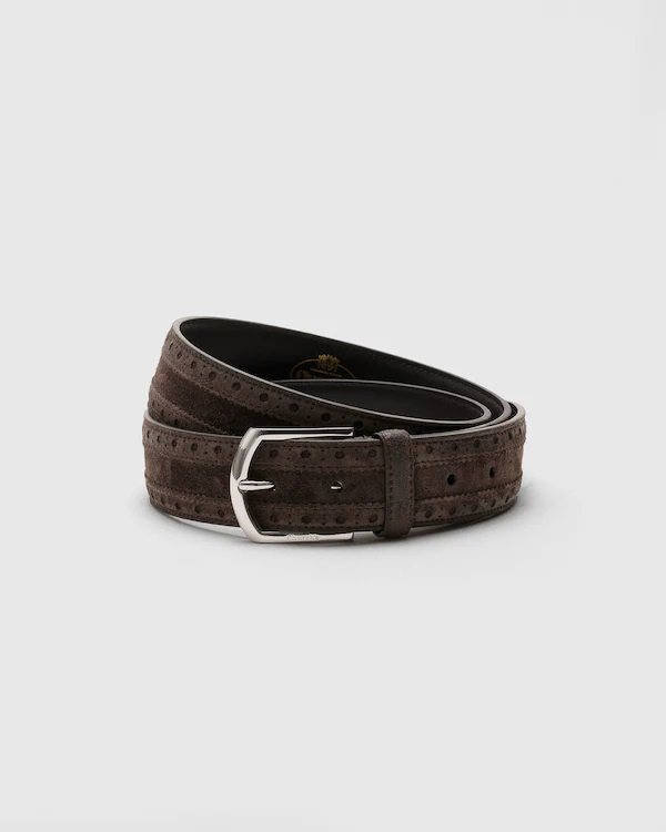 Cinto Brogue de Couro Suede Antigo