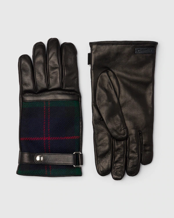 Luvas Masculinas de Nappa e Lã com Estampa Tartan