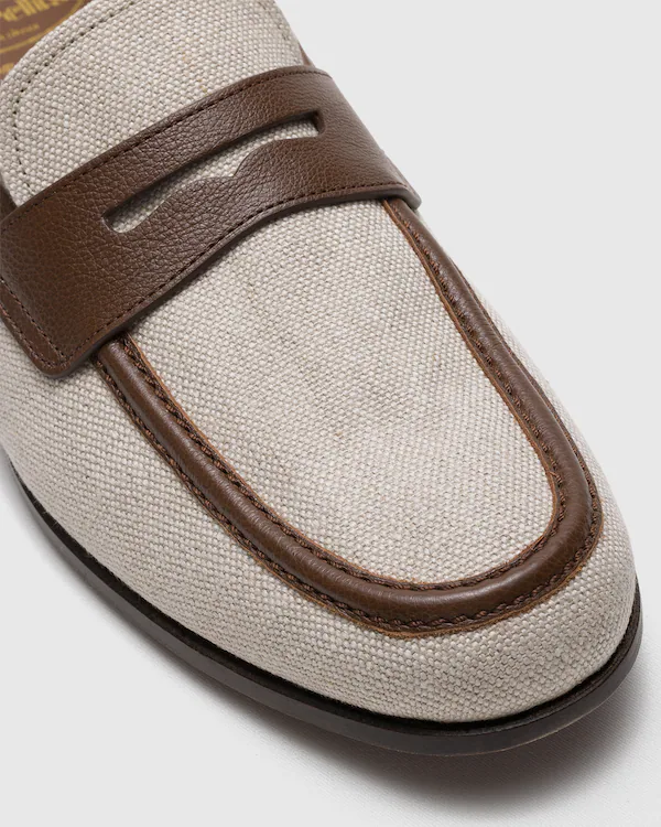 Loafer de Linho e Couro Lustrado Fumé