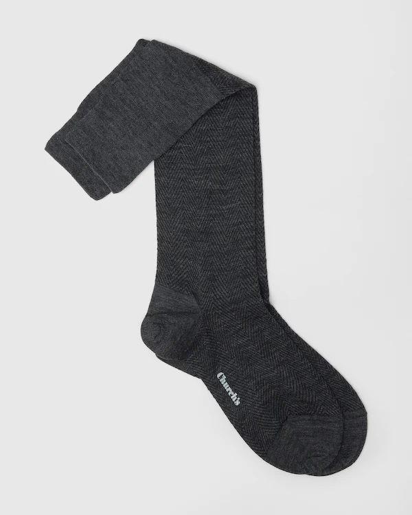 Meias longas com padrão herringbone Meias Longas de Lã Herringbone